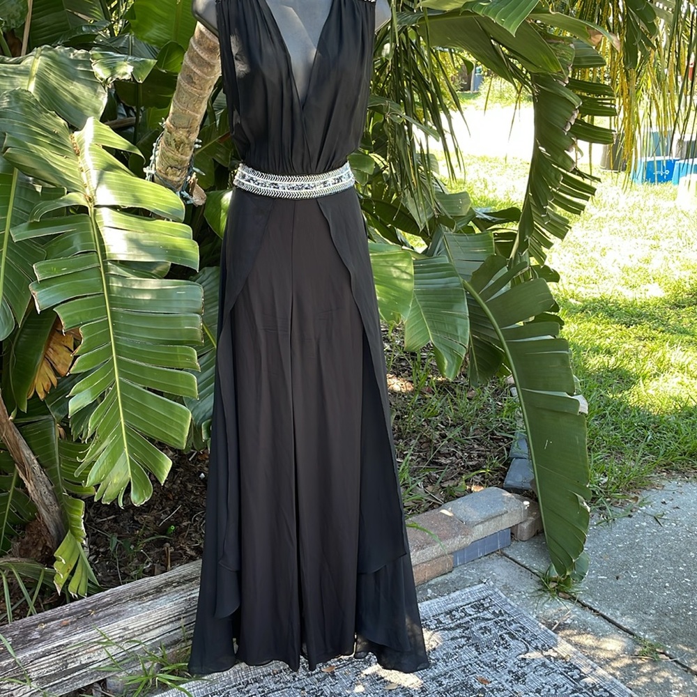 pure silk beaded wide leg jumpsuit - Picture 4 of 13